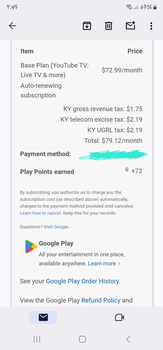 I got a subscription of YouTube TV for $72.99mo.. here's my first drafted payment. Check out all the frickin' taxes. 🤦🏻‍♀️🥴🤬