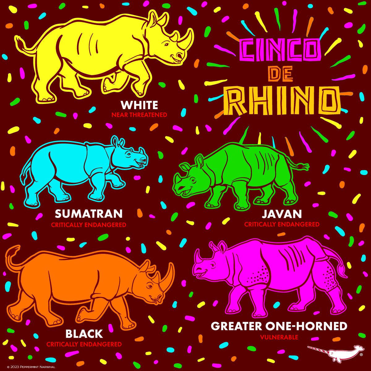 #CincoDeRhino #Rhino MERCH: peppermintnarwhal.com/s/search?q=rhi… more great animal merch #PeppermintNarwhal store: peppermintnarwhal.com Int'l Shoppers visit our store on Etsy: etsy.com/shop/Peppermin… #WhiteRhino #SumatranRhino #JavanRhino #BlackRhino #GreaterOneHornedRhino