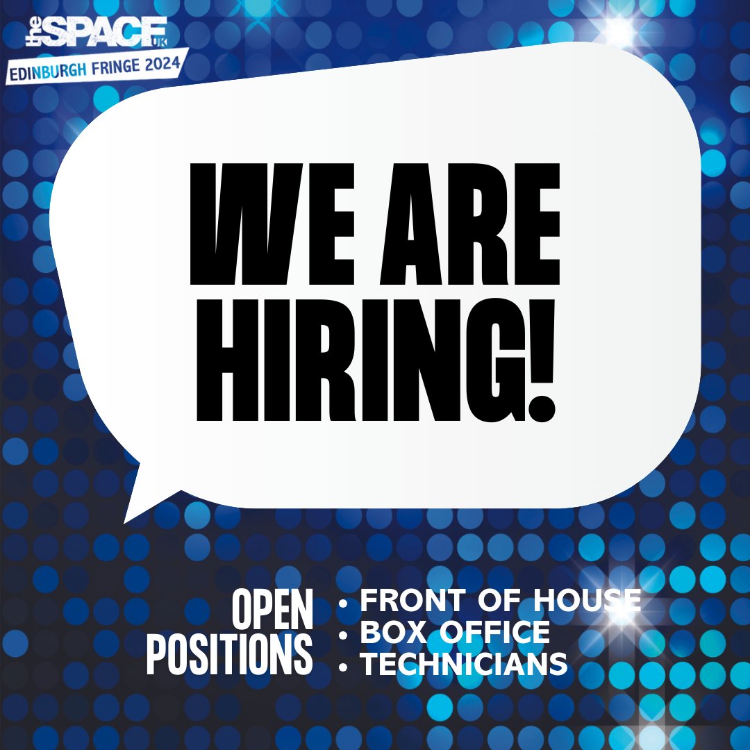 🌞🌴 Fancy a summer you won't forget? Join us at theSpaceUK for the Edinburgh Fringe! 🎭🎉

We're hiring for front-of-house, box office and technician roles🌟

Check out the website for more info 👉  thespaceuk.com