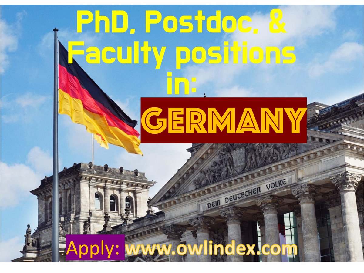 +300 PhD, Postdoc, & Faculty positions in Germany: owlindex.com/service-explor… #owlindex #PhD #PhDposition #phdresearch #phdjobs #postdoc #postdocs #Research #positions #researchers #Faculty #Assistant #Associate #University #germany #germanyvisa #germanyimmigration