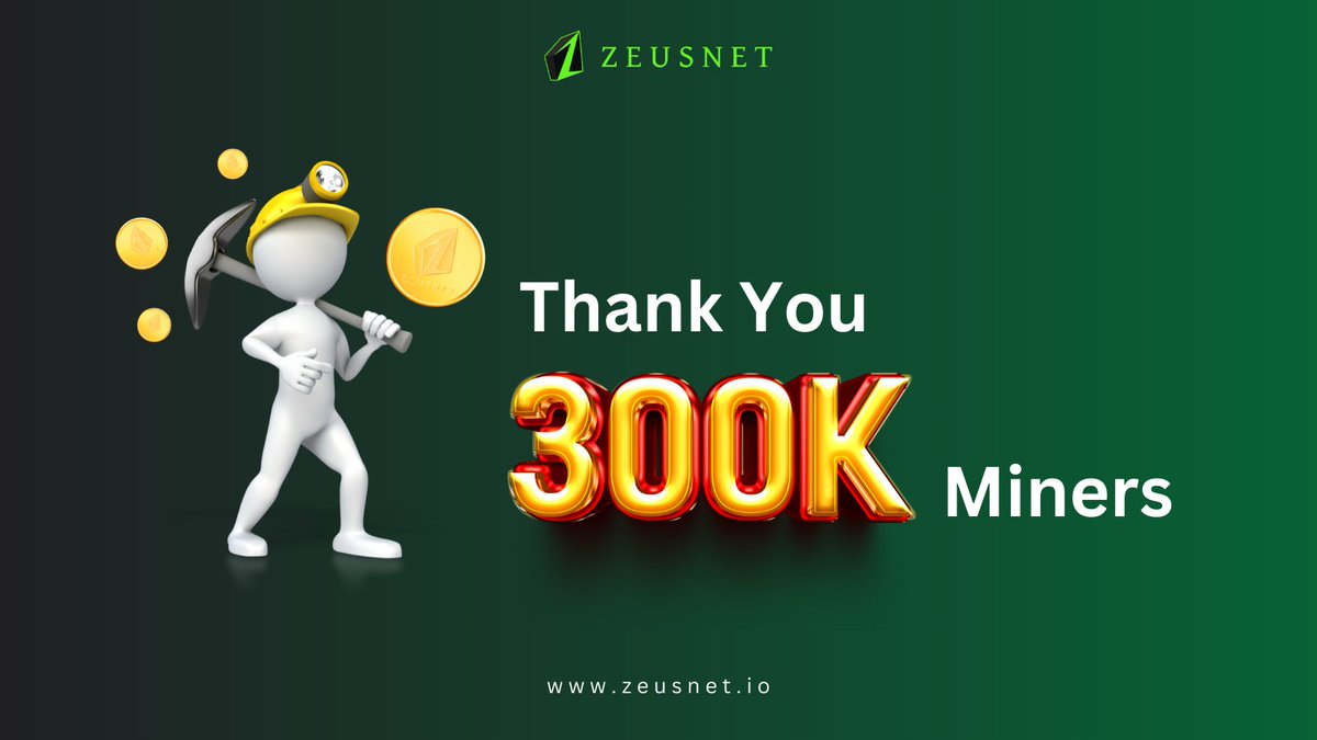 Our Zeusnet community has reached a remarkable milestone 300K miners and counting 🎉

Link: t.me/ZeusnetOfficia…

Don't miss out on this opportunity! Start mining ZNT now and secure your share of rewards. As the demand for ZNT grows, it's destined to become increasingly rare.