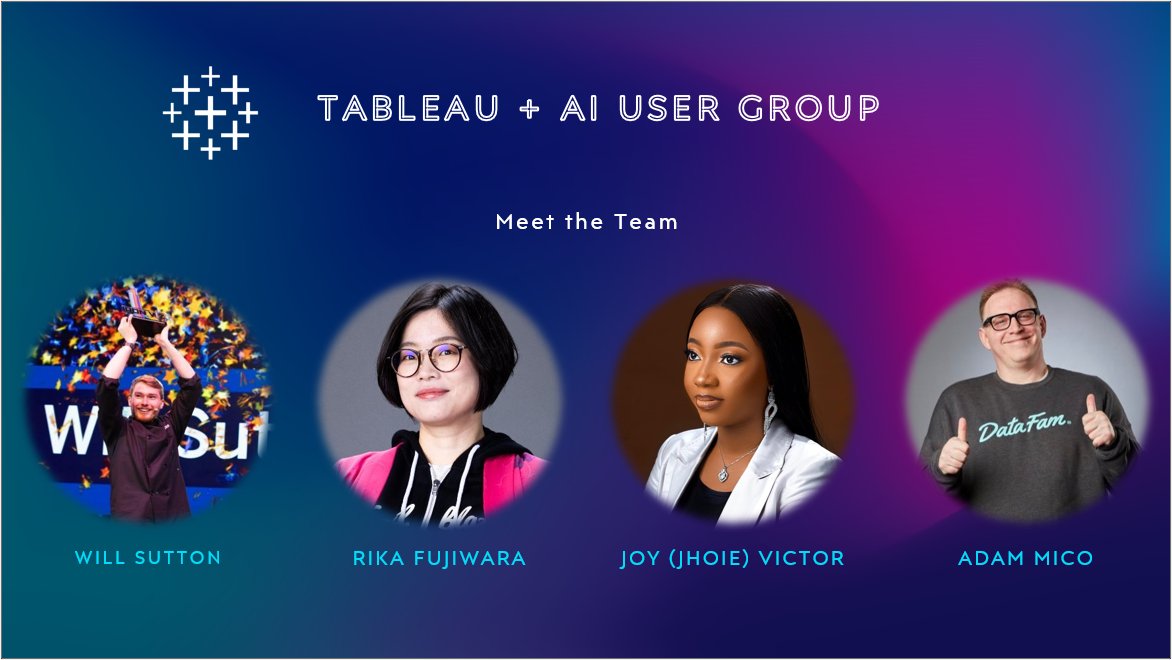 HUGE NEWS, #DataFam! 🔥 Introducing a new global and virtual Tableau User Group facilitated by @WJSutton12, @Rika_Olga_F, & @Jhoie__, and I called Tableau + AI User Group! 📷 To kick things off, @Benioff shared with us this must-watch video to get a preview of the type of