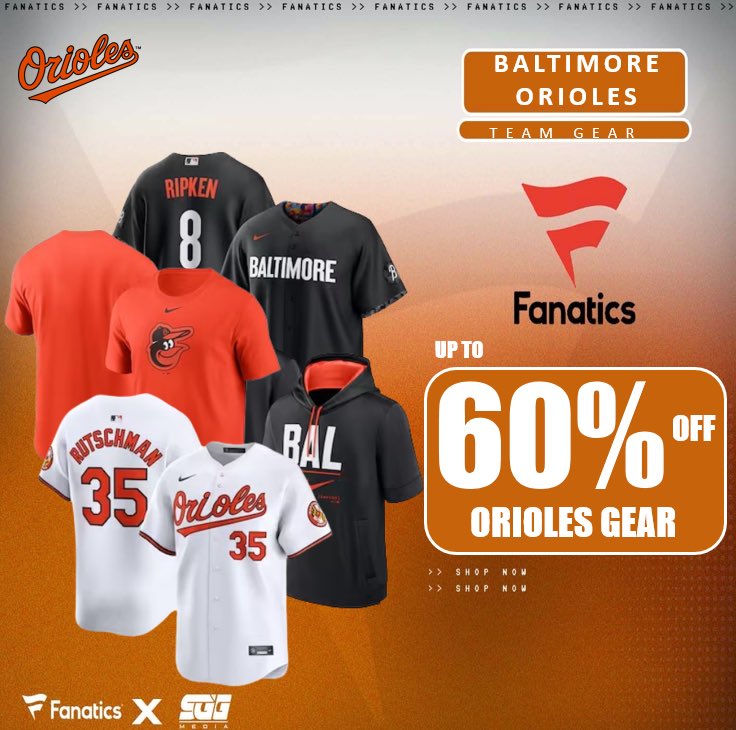 BALTIMORE ORIOLES CINCO DE MAYO SUPER SALE @Fanatics🏆 ORIOLES FANS‼️Gear up and get up to 60% OFF Baltimore Orioles gear using THIS PROMO LINK: fanatics.93n6tx.net/ORIOLESDEAL 📈 DISCOUNT APPLIED AT CHECKOUT 🤝