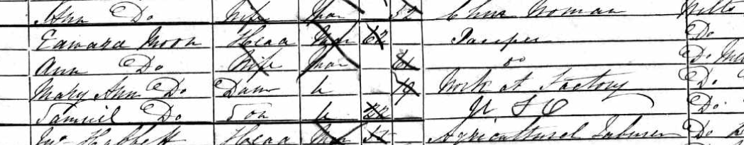 Sunday afternoon puzzle! 1851 occupation: anyone know what Samuel Moon's was? (line next to the bottom). He had had about three years in the Navy prior to this. Abbreviation of some sort but no idea what.