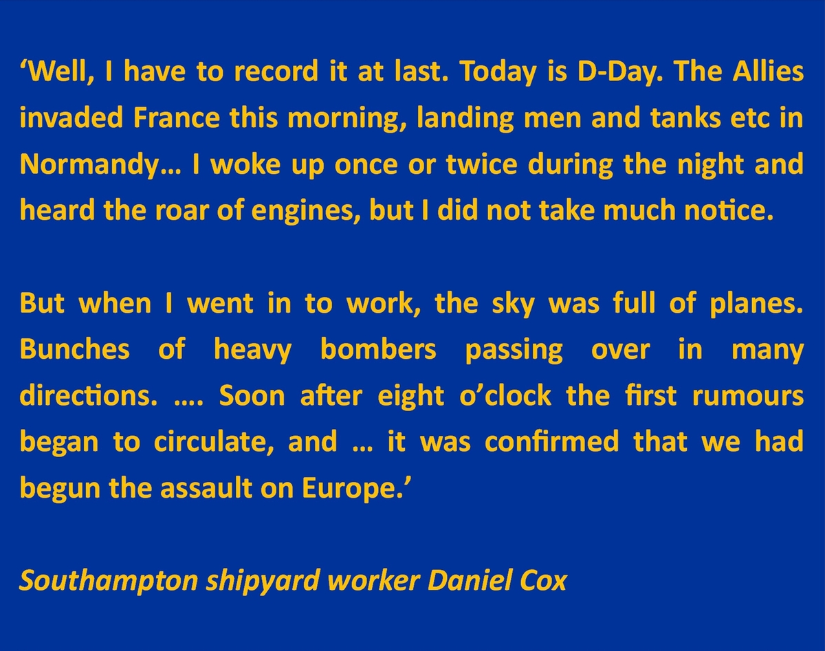 On 6 June this year is the 80th anniversary of #DDay. Sotonian Daniel Cox kept a diary for most of his life. 📷 shows part of the entry for 6 June 1944. See more about Cox and his diaries on our website southamptonstories.co.uk/story/recorder… #Southampton #DDay80 #WW2