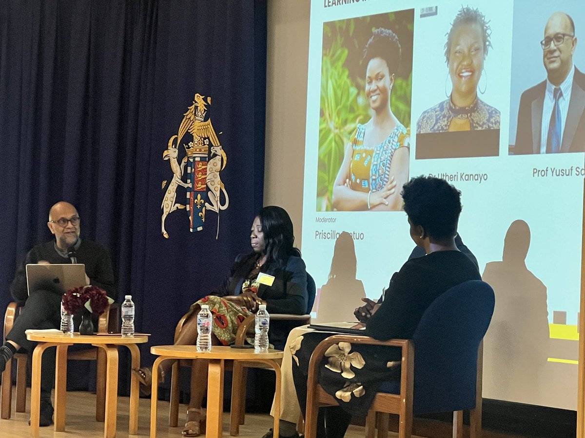 Education in crisis panel: Dr. Pauline Essah, Prof. Yusuf, & Major Oneil discussed the challenges, innovations & opportunities amidst health crises, natural hazards & conflicts at the #CambridgeAfrica Conference @ESSA_Africa