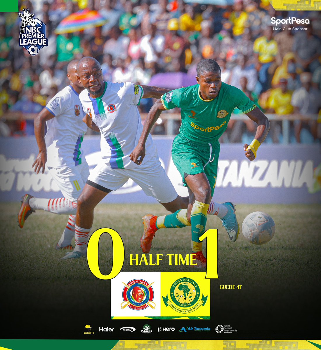𝐇𝐀𝐋𝐅 𝐓𝐈𝐌𝐄⏱️| #NBCPremierLeague Guede gives us the lead at Lake Tanganyika! ✨

Mashujaa FC 0-1 Young Africans SC

#TheClubAboveAll
#DaimaMbeleNyumaMwiko