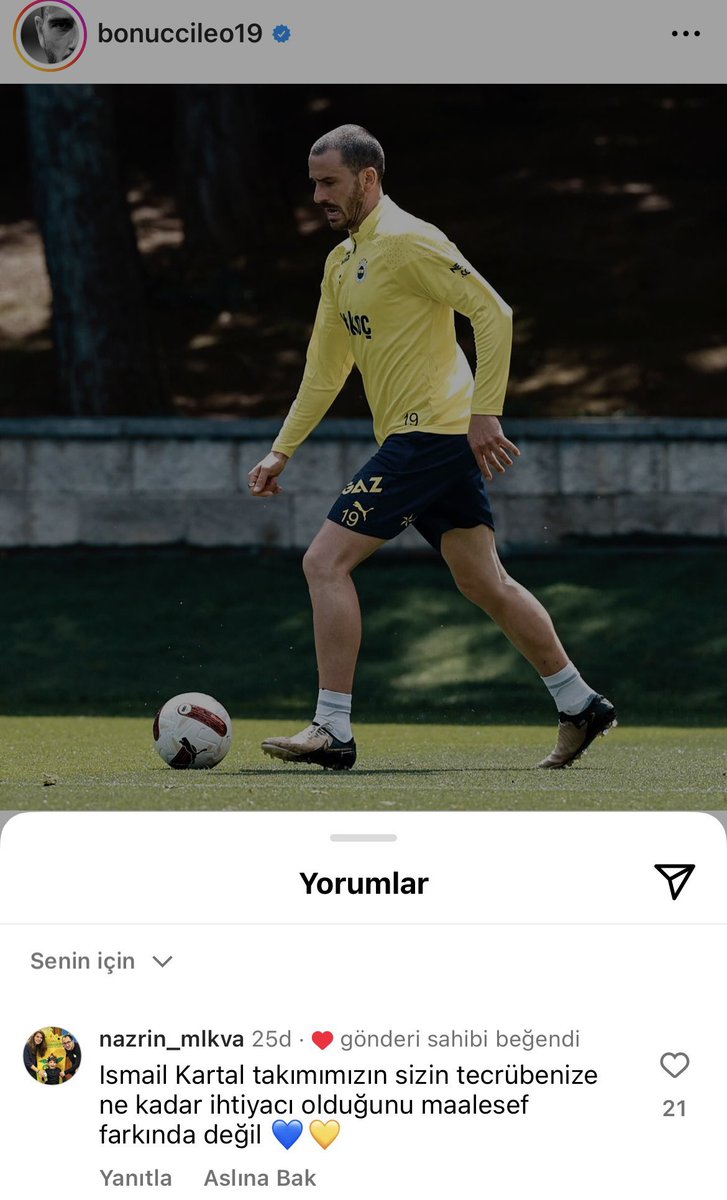 Kadro dışı bırakılan Leonardo Bonucci’nin Instagram’da beğendiği yorumlar... İsmail Kartal'a takım içinde güven yok.