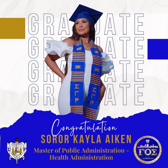 SHE Came!!
SHE Saw!!
SHE Mastered!! 

Congratulations to Soror Kayla Aiken on receiving her Master's degree from the University of North Florida. She believed she could, and she did!

#SigmaGammaRho
#womenofsgrho
#MasteredIt