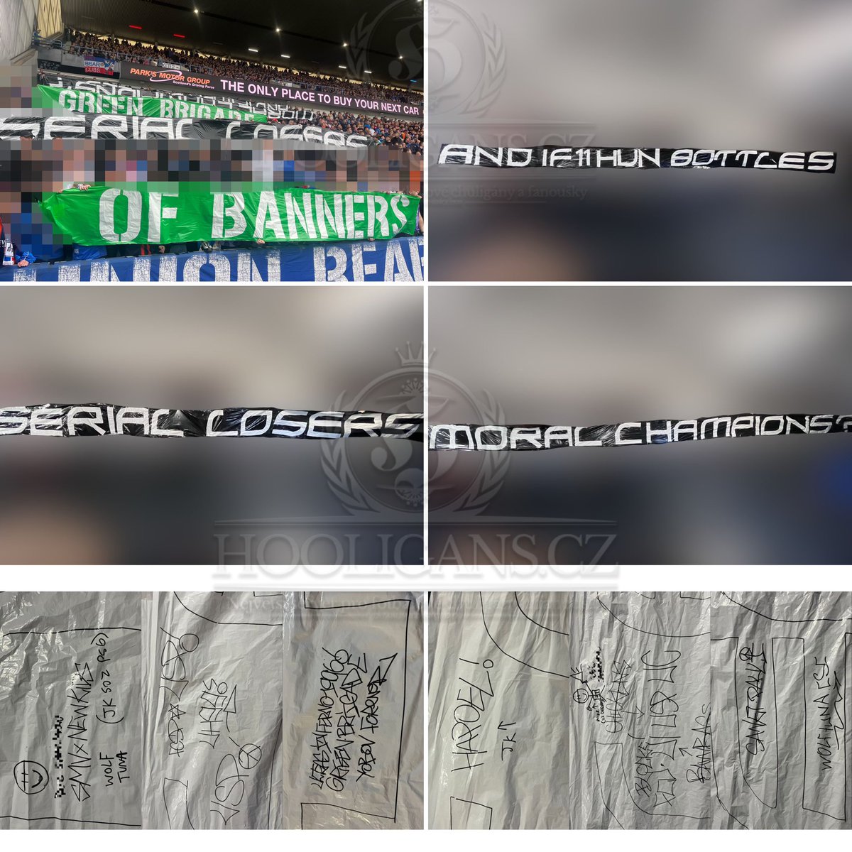 05.05.2024, Union bears (Rangers🏴󠁧󠁢󠁳󠁣󠁴󠁿) steal Green Brigade (Celtic🏴󠁧󠁢󠁳󠁣󠁴󠁿) banners for the derby next week. Green Brigade also had some messages for St Pauli🇩🇪 and the bhoys Celtic capo hooligans.cz