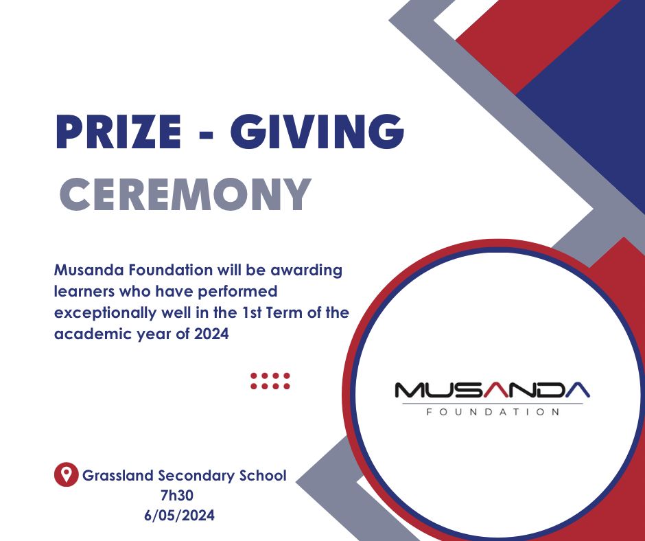Musanda 🎓✨🎓 

Prize - Giving Ceremony Tomorrow at Grassland Secondary School Bloemfontein 🎓✨🎓 Celebrating Excellence ✨✨✨

Musanda Foundation - Making Education Fashionable 🎓✨🎓

#MusandaFoundation 
#Education4ALL