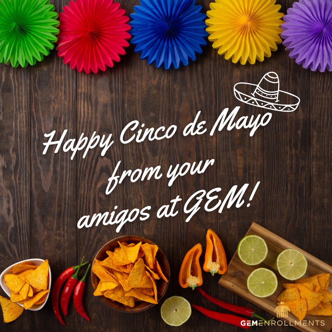 Happy Cinco de Mayo from the #GEMteam 🎉🌶️ 

Today, we're celebrating the vibrant spirit and rich culture of Mexico. As you enjoy the festivities, remember that GEM is here to spice up your benefits game! 🥳🎊 

#CincoDeMayo #GEMenrollments #SpiceUpYourBenefits #CelebrationTime