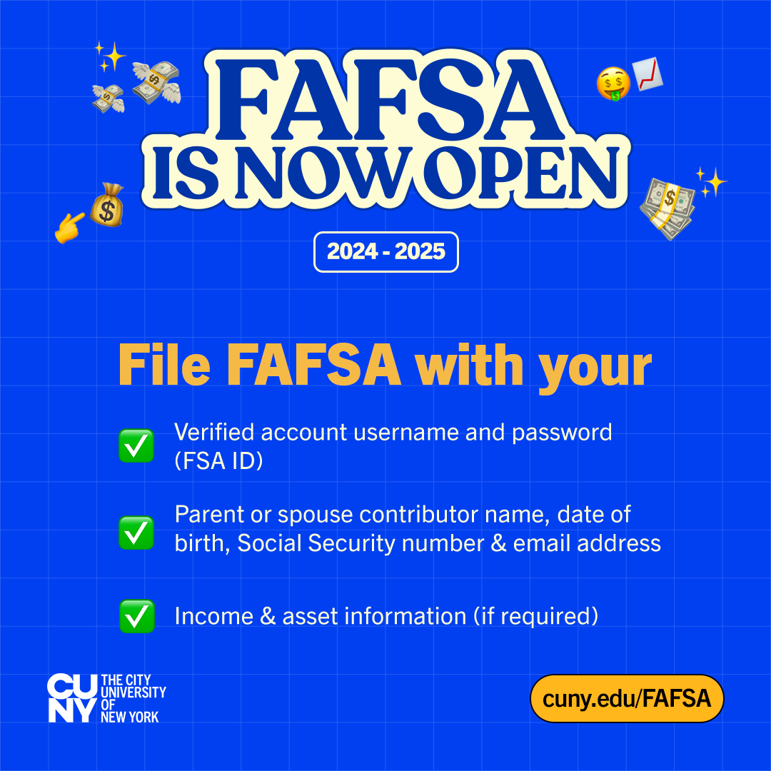 Reminder: 2024-2025 FAFSA and TAP applications are due on May 15th. Both are required for all Macaulay tuition recipients! 🌟 ✏️ Filing earlier also gives you more time to plan and adjust accordingly. Visit ow.ly/rbvm50RrfgP to file your FAFSA today.