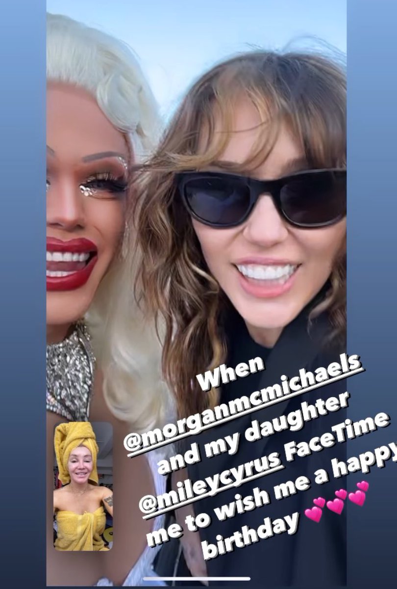 Miley Cyrus and the drag queen Morgan McMichaels FaceTiming Kylie Sonique Love yesterday.