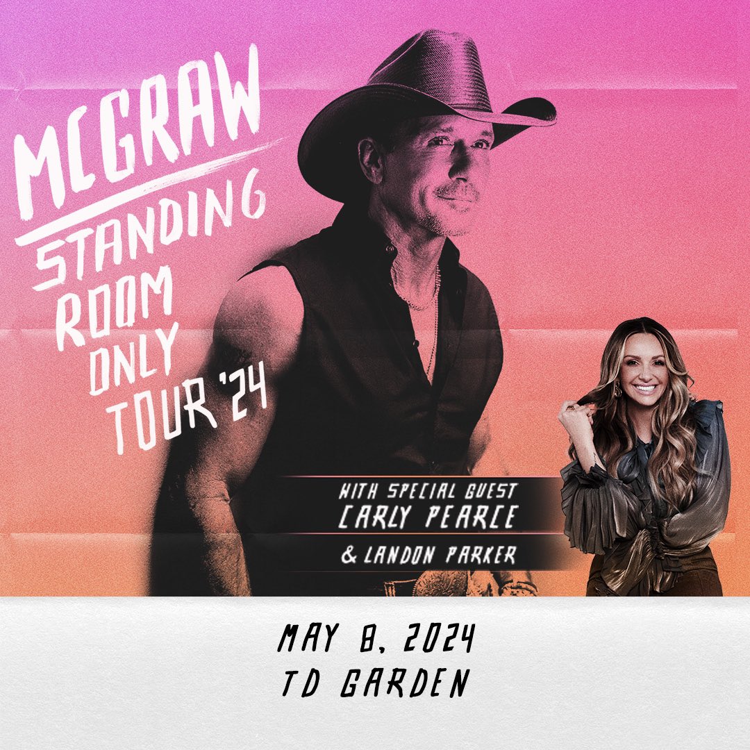 EVENT UPDATE: Due to the recently announced NHL Playoff schedule, the Tim McGraw: Standing Room Only Tour 2024 performance originally scheduled for May 10 at TD Garden in Boston has been rescheduled to May 8. (1/2)
