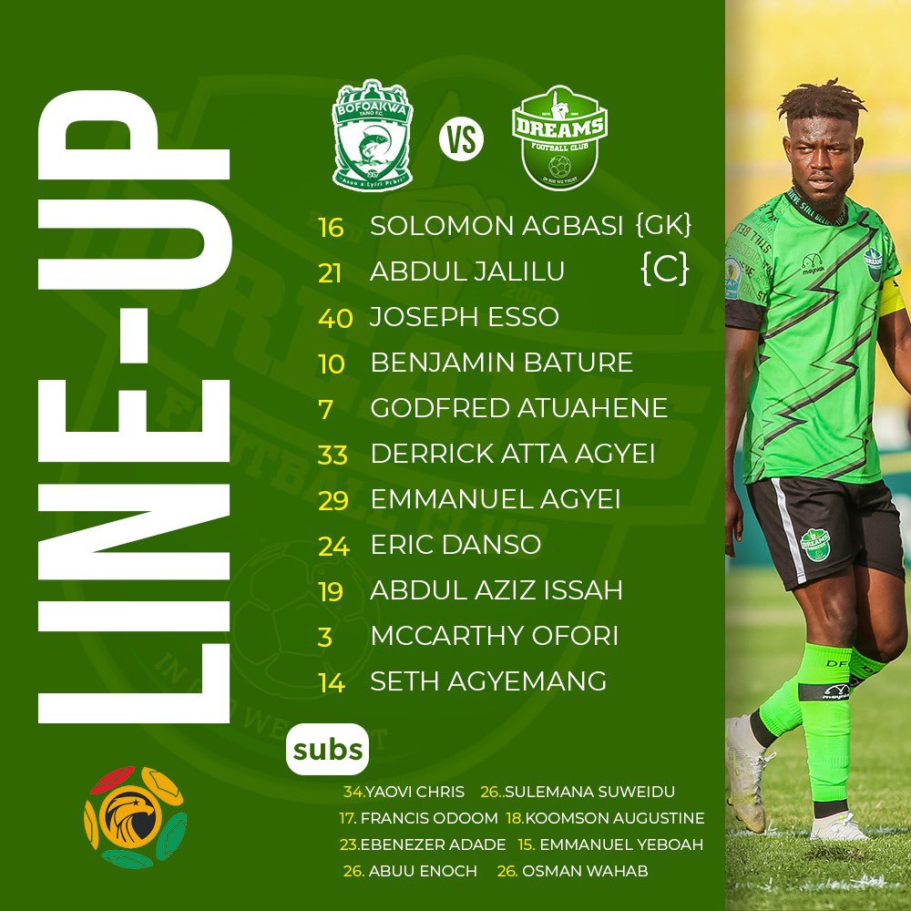 Team news ✅

How we line up this afternoon to take on Bofoakwa Tano FC:

#BofoakwaDreams

#StillBelieve☝🏾💚 | #IGWT | #DFC4LIFE