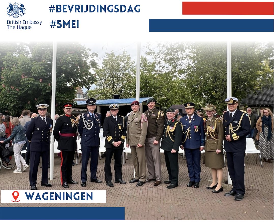 Today marks #Bevrijdingsdag in the Netherlands. Deputy Ambassador @HCKeithAllan and Defence Attaché Colonel @PiersStrudwick attended the Vrijheidsdefilé in Wageningen this afternoon. #5Mei #OpdatWijNooitVergeten #LestWeForget #LiberationDay