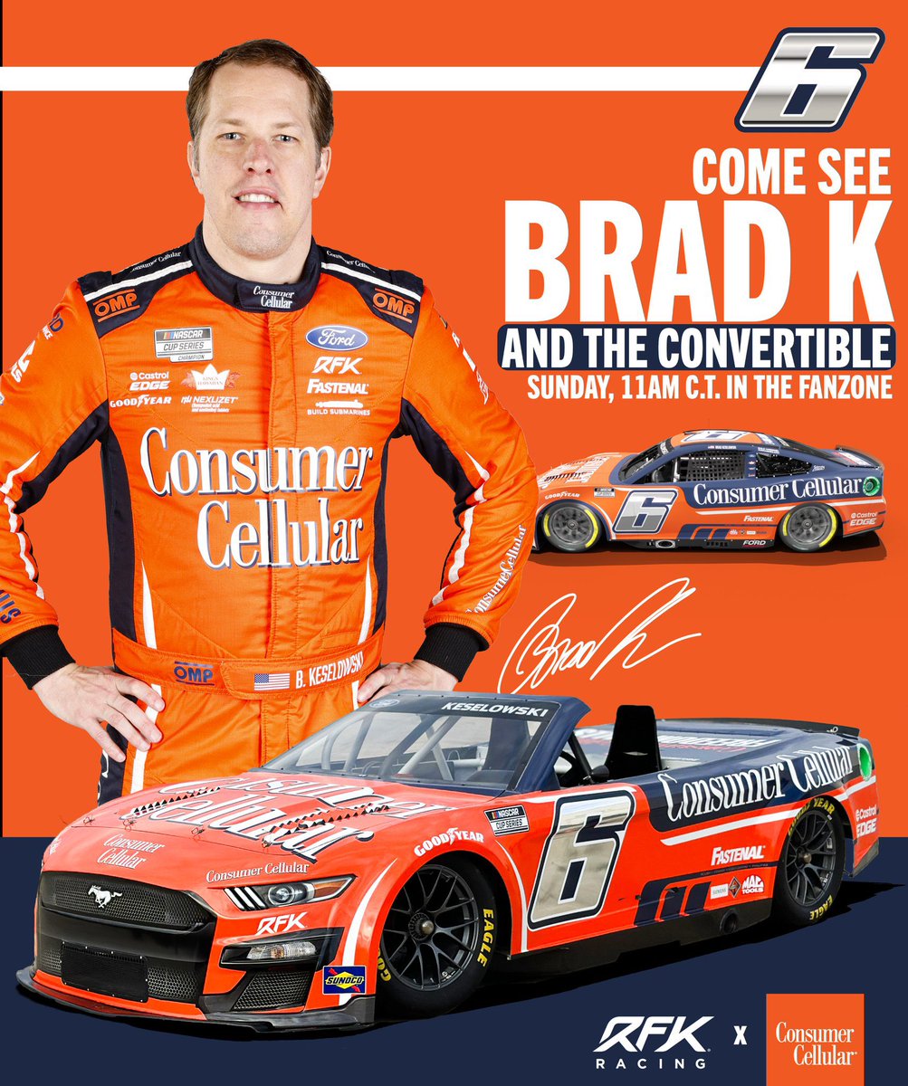 At @kansasspeedway today? Come see @keselowski and the @Consumer_Cell car at 11 a.m.