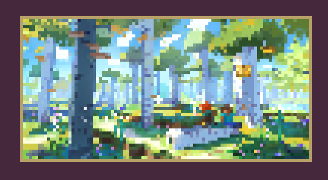 Birch forest as a Minecraft painting.