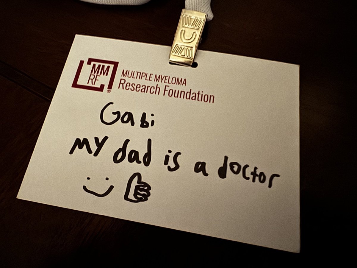 Best part about the patient summit with ⁦@theMMRF⁩ yesterday (besides working with a world class team and interacting with amazing patients) was having my daughter there. Here is her name tag. 🥹#mmsm ⁦@TischCancer⁩