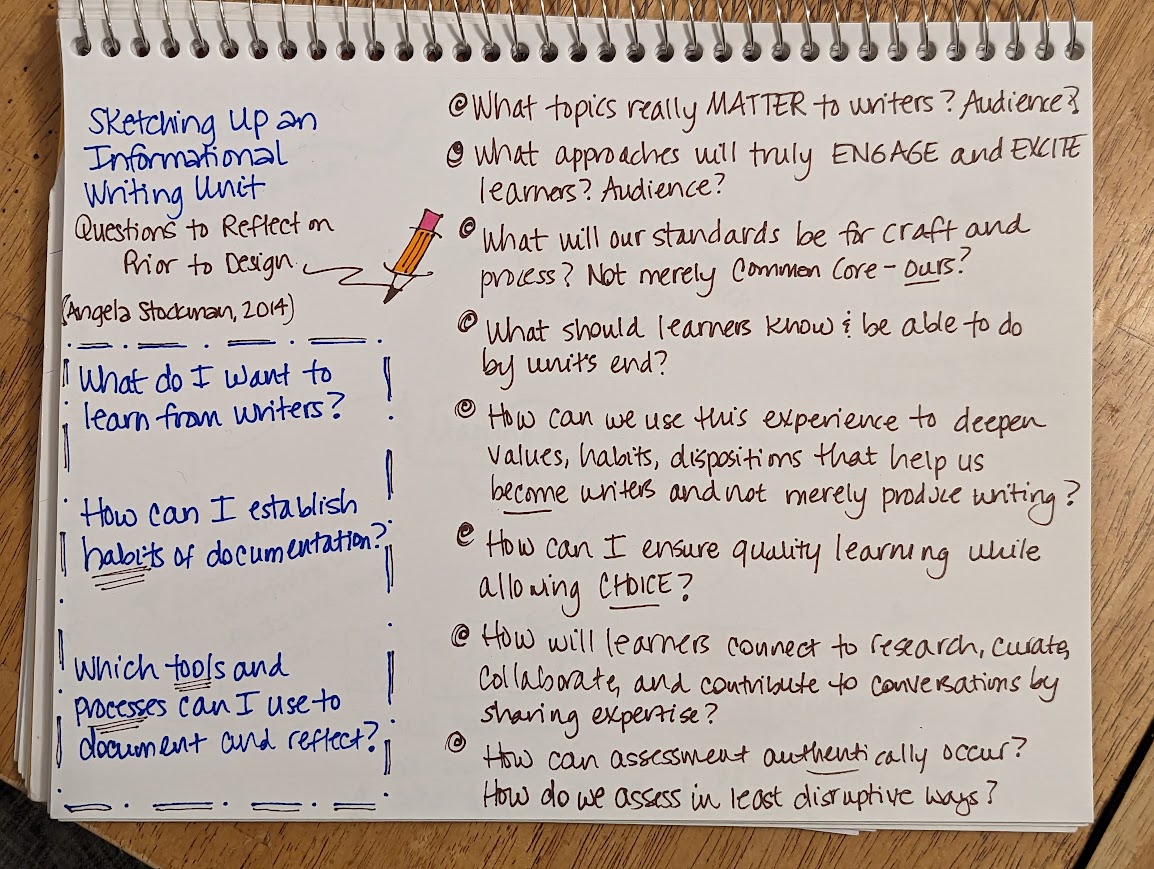 Sometimes, when people ask me how to document learning, I find it helpful to share my own planning notes. Some are simple. A few are more complex. This is one way--not THE way. I don't even think this made it into my book. Some of you might appreciate.