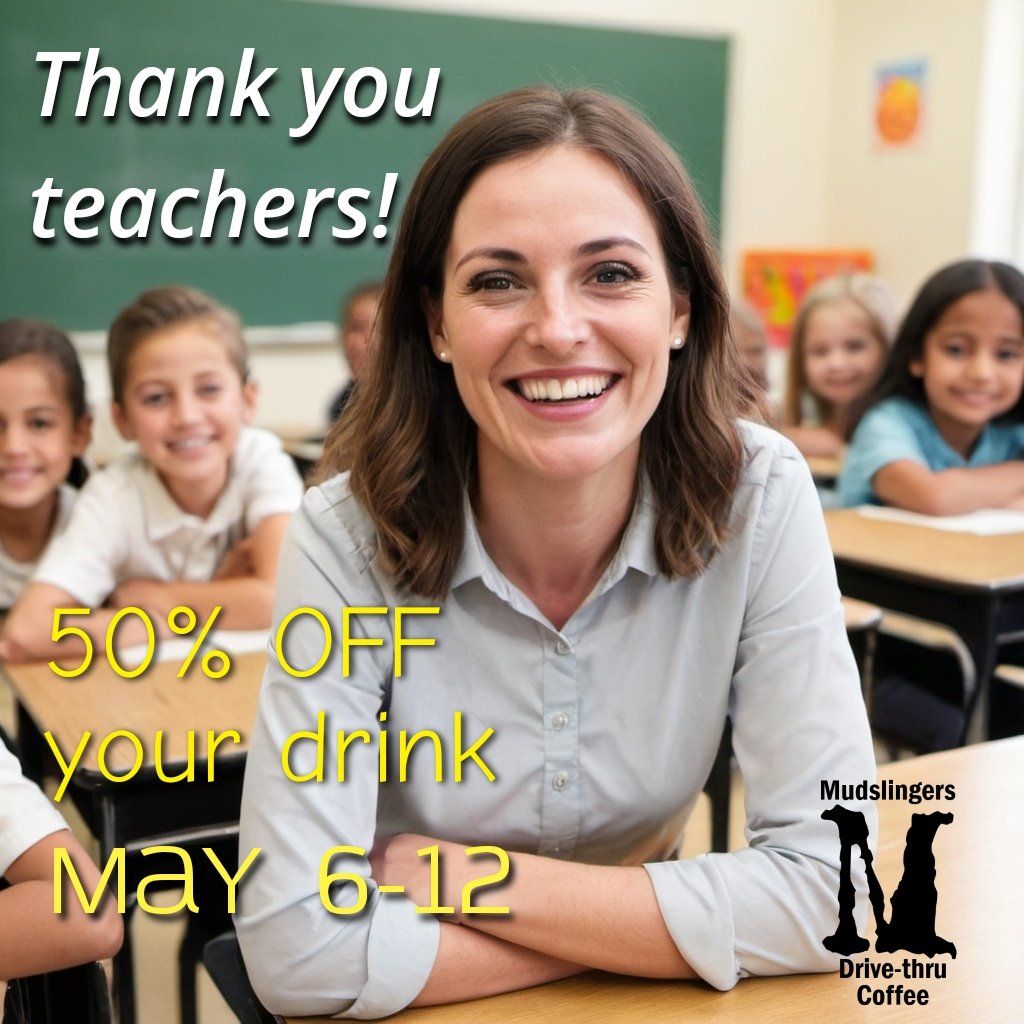 We love and appreciate teachers. Our owners are both teachers. 

During Teacher Appreciation week May 6-12 teachers get 50% off your drink*. 

Tag your school and favorite teachers to let them know. 

2404 Thousands Oaks Dr
Open 6am-6pm

*20 oz or smaller

#neisd #nisd #ahisd