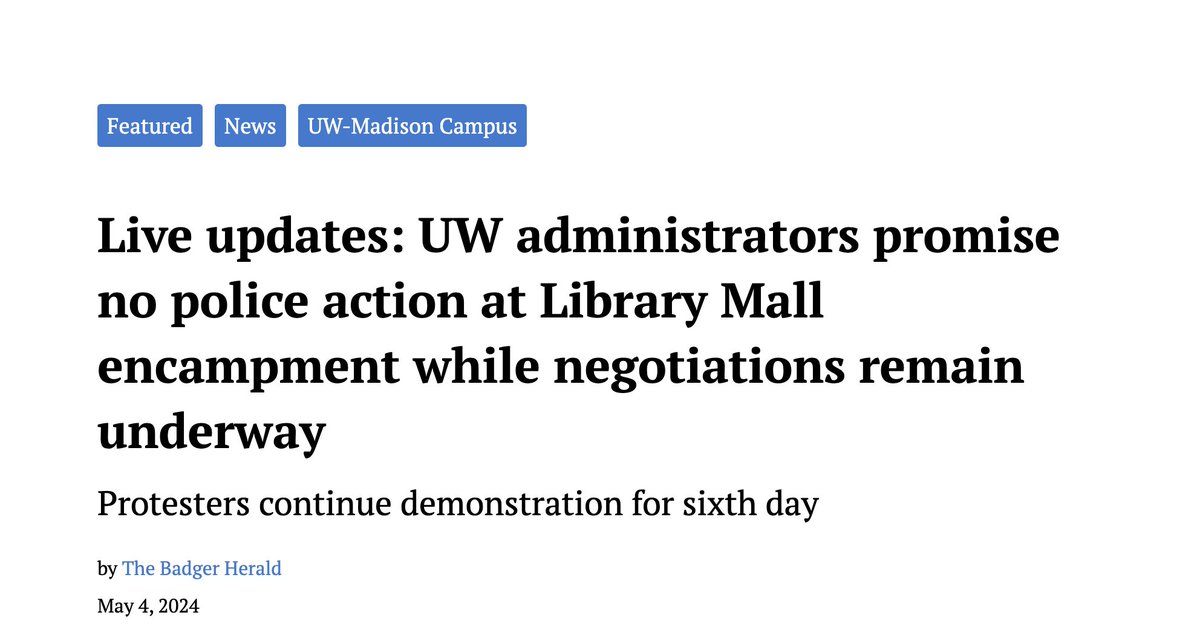 College leaders are so unbelievably weak. A massive illegal anti-America encampment is underway at the University of Wisconsin, and instead of having the police destroy it, the administration is negotiating with students openly breaking the law. Cowards. Restore order!