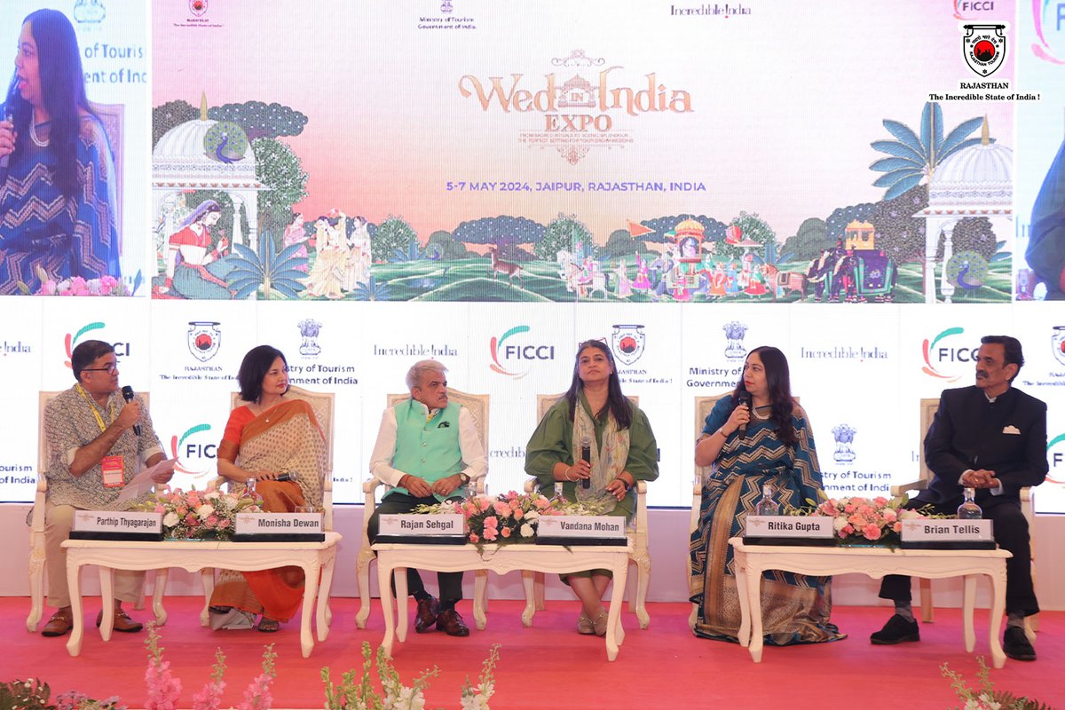 The first edition of 'Wed In India' Expo 2024 commenced with grandeur and enthusiasm at Hotel Rambagh Palace on Sunday. Organized by the DOT, Govt of Raj, in collaboration with the MOT, GOI, and FICCI.
@ficci_india @tourismgoi @incredibleindia
@TheGITB  

(1/3)
