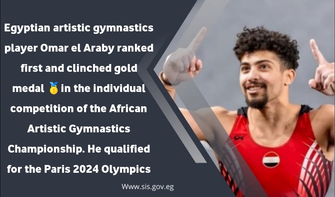 Egyptian artistic gymnastics player Omar el Araby ranked first and clinched gold medal 🥇in the individual competition of the African Artistic Gymnastics Championship, which runs from May 3 to 6 in Morocca. He qualified for the Paris 2024 Olympics