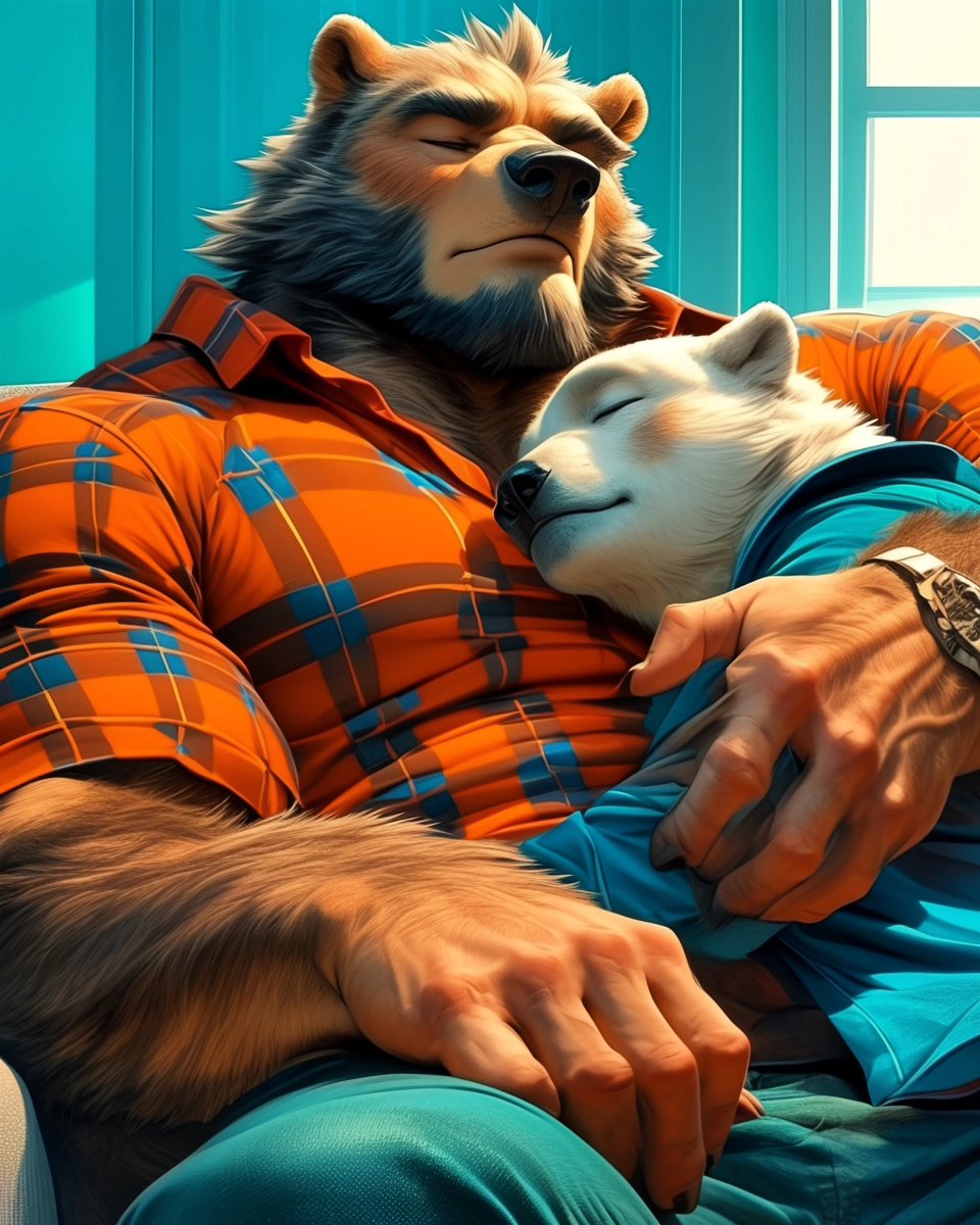 Relaxing sunday

#ai #aiart  #aimen #gaymen #aiartcommunity #aibears #bear  #furryai #furryaiart #brownbear #midjourney #midjourneyv6 #nijiart #niji #nijiv6