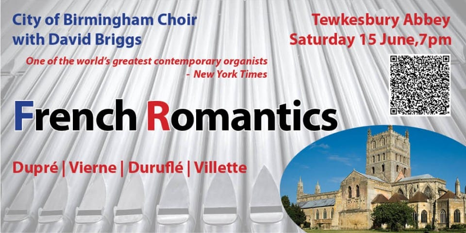 I'm singing with the City of Birmingham Choir in Tewkesbury Abbey, 15 June - stunning choral pieces in a glorious setting with acclaimed organist David Briggs. Get tickets here: citychoir.org.uk/2024/06/french…