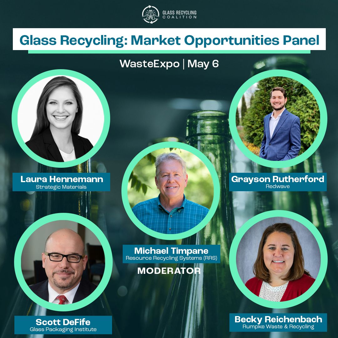 Join us TOMORROW at <a href="/Waste_Expo/">WasteExpo</a> on May 6, at 11:30 AM - 12:30 PM for our Glass Recycling: Market Opportunities Panel. <a href="/ChooseGlass/">Glass Packaging Institute</a> <a href="/RumpkeNews/">Rumpke Waste & Recycling</a> <a href="/recycle_com/">RRS</a>