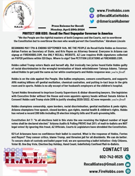 MAKE THE VOMIT GO AWAY W/ #RECALLHOBBS!
Repost and Quote Post this Press Release for the Recall Katie Hobbs Petition to blow up!

🇺🇸 Matt Baker @slave_2_liberty explains Maricopa County Selections 🇨🇳 in lurid detail. 🤯 

🤢 When fraudsters take WEEKS to count ballots we all feel…