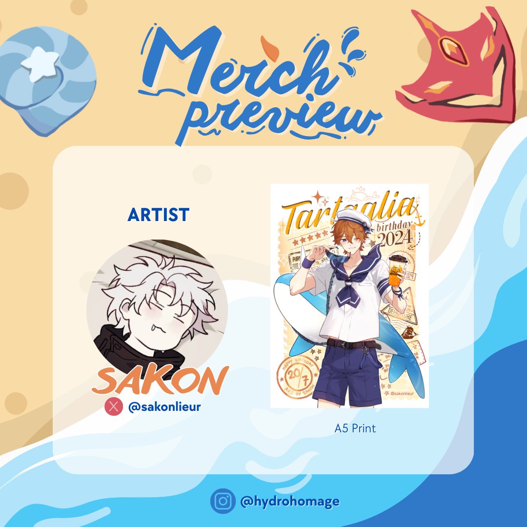 Merch preview for HydroHomage (ig) ⛵️

this will be included in the RSVP bundle for the upcoming Childe birthday event in Malaysia! 🐳