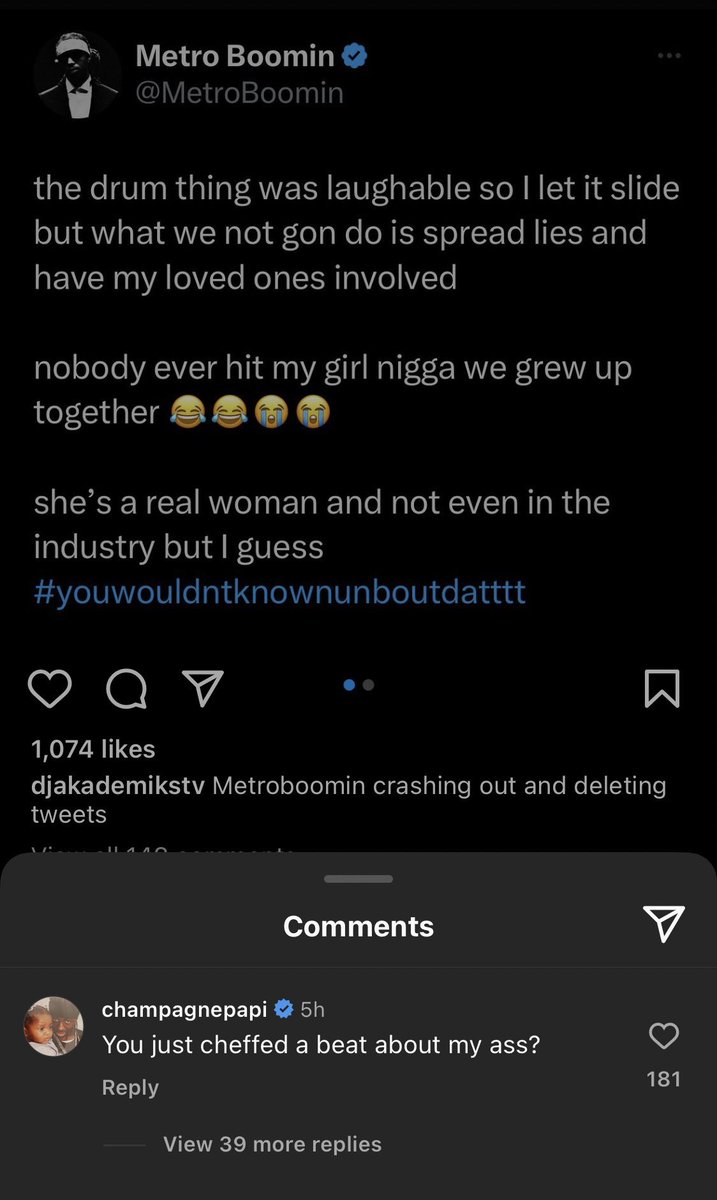 Drake responds to Metro