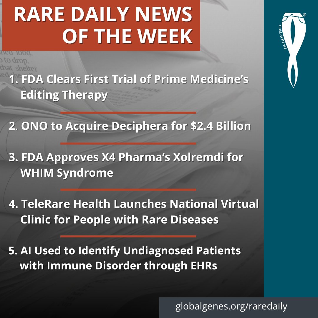 FDA Clears First Trial of Prime Medicine’s Editing Therapy & More — This Week in RARE Daily. Catch up and read the full articles: globalgenes.org/blog/fda-clear… #RareDaily#RareNews#CareAboutRare#RareDiseaseAwareness#GlobalGenes