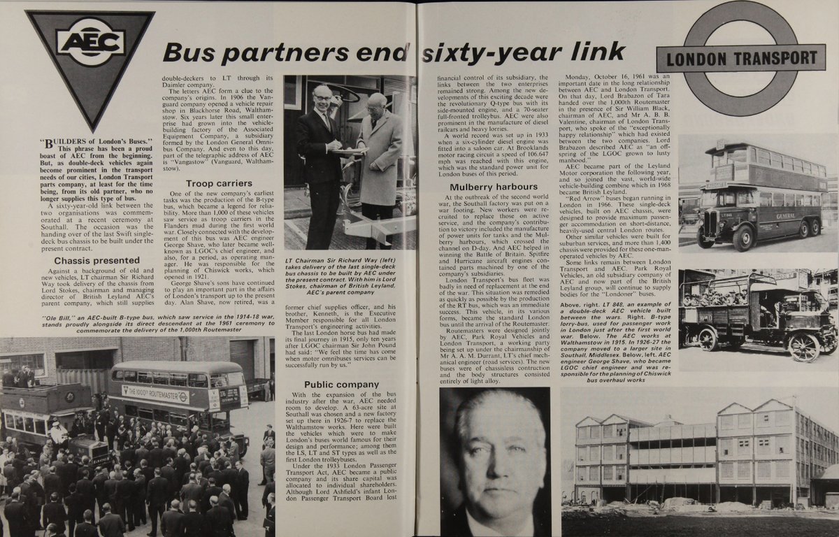 #London #Transport (LT) Magazine (Vol. 25, No. 10, January 1972) clipping: The end of the 60-year link between LT and bus manufacturer Associated Equipment Company (AEC), which was notable for building the Regent III RT and the Routemaster for London's Buses.