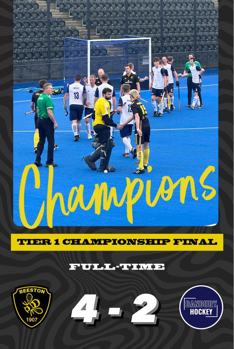 @BanburyHC @EnglandHockey CHAMPIONS!!! The Cup returns to Nottingham - after a fantastic battle of a match between the Men and @BanburyHC, who played their hearts out. Beeston 4 - 2 Banbury YOU BEES!!! 🏆🐝