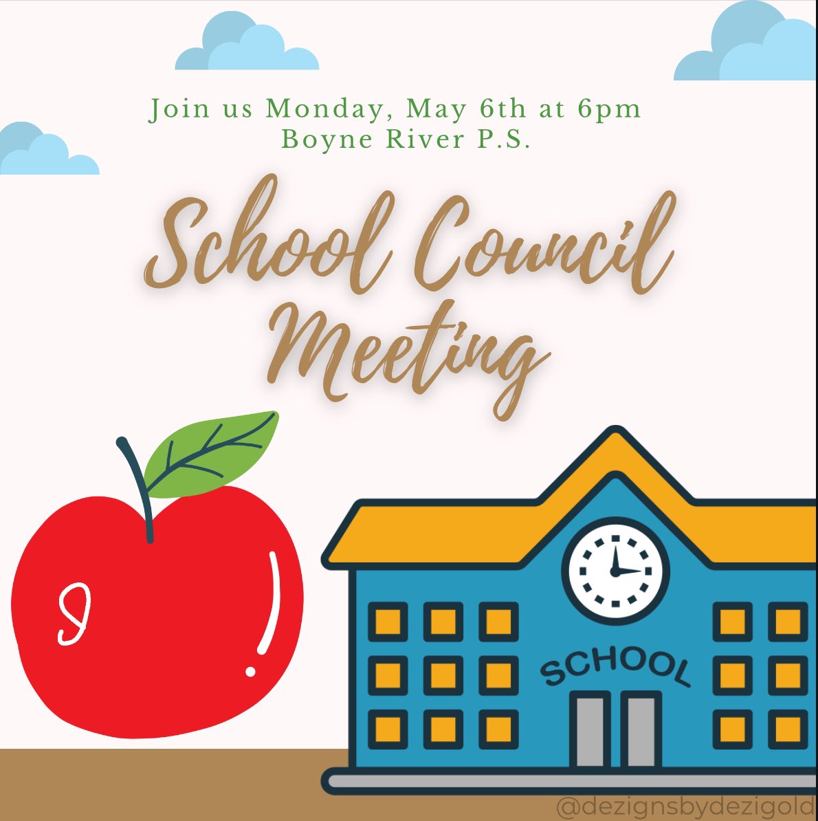 School Council meeting tomorrow (Monday, May 6th, 2024) at 6pm

We would love to have you come out for possibly our last meeting of the 23/24 school year

Thank you to everyone who has been part of council this year! You are so incredible &amp; appreciated beyond words <a href="/boyne_river/">Boyne River P.S.</a>