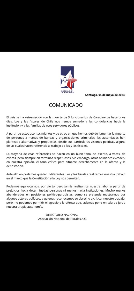 La “fiscal” Chong formará parte de la Asociación Nacional de Fiscales ? Sinceramente espero que no. De lo contrario la declaración emitida carecería de todo sentido.