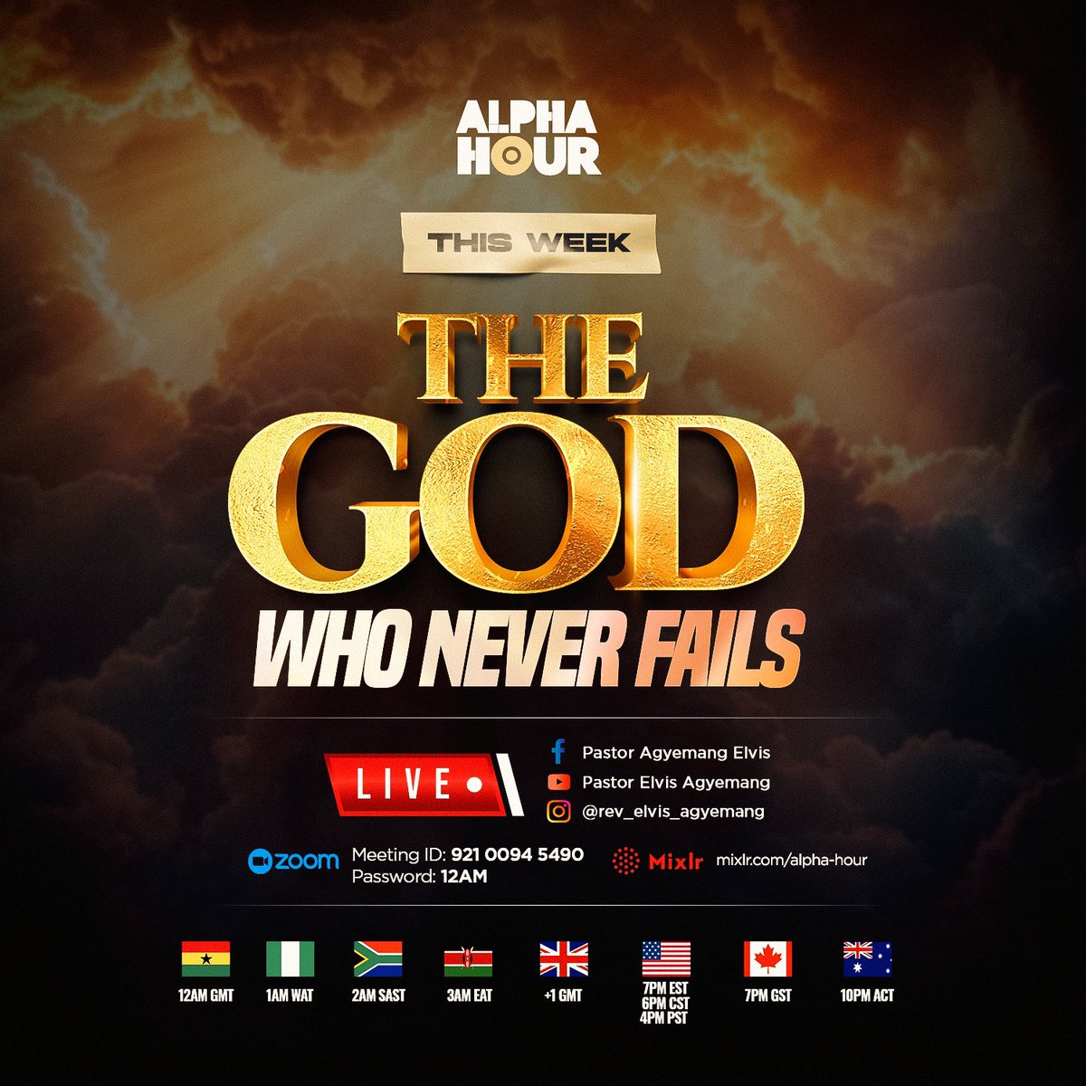 Deuteronomy 31:8 AMP ”It is the Lord who goes before you; He will be with you. He will not fail you or abandon you. Do not fear or be dismayed.” The God who never fails is going to show His faithfulness in our lives this week on Alpha Hour. Do not miss any episodes this week.…