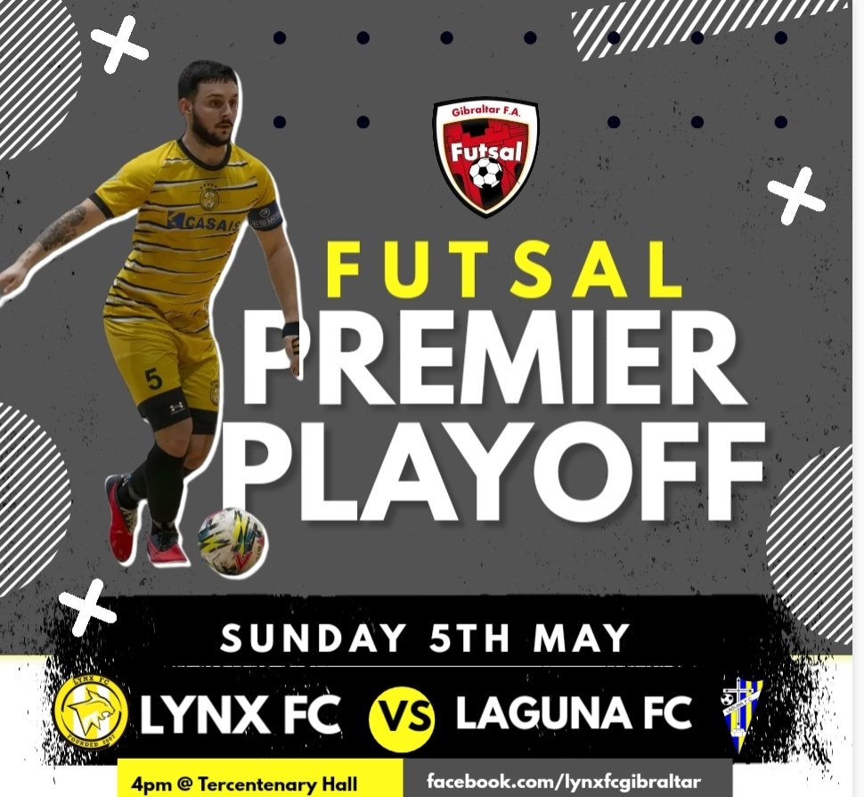 Our first playoff in the futsal premier is today at 4pm!

Our first match out of 3 against Laguna FC at the Tercentenary Sports Hall.

Please come down and show us your support💪🏻

#weliveforever #onefamily #lynxfc #lynxfutsal #playoffs #futsal #gibraltar