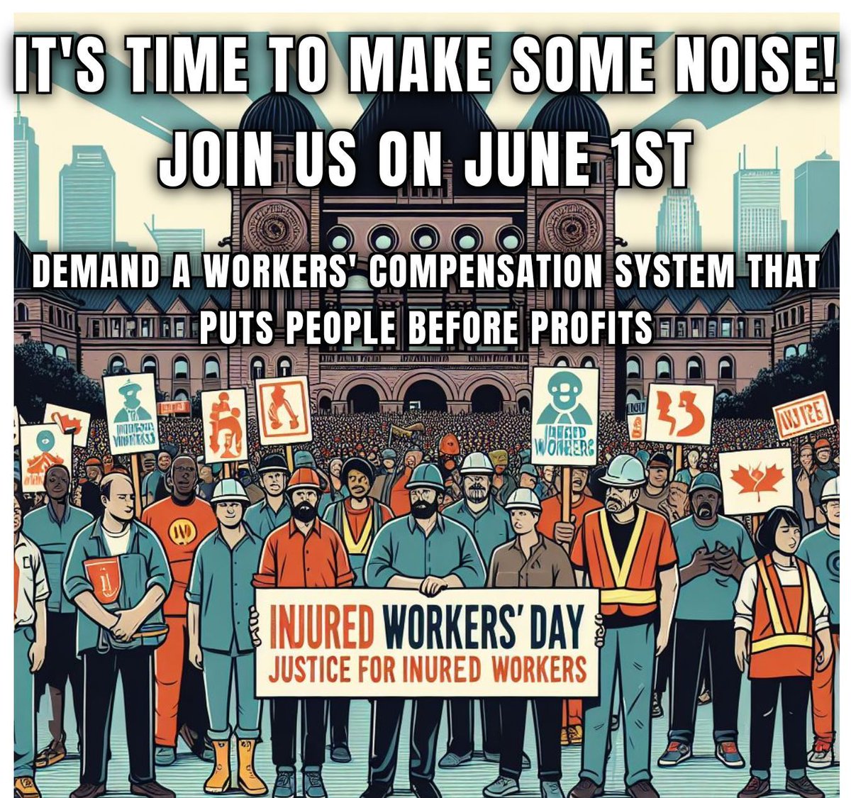 It's time to make some noise! Join us on June 1st for #InjuredWorkersDay and demand a workers' compensation system that puts people over profits. Together, we can create a fair and just system for all workers! ✊ #WorkersRights #Justice