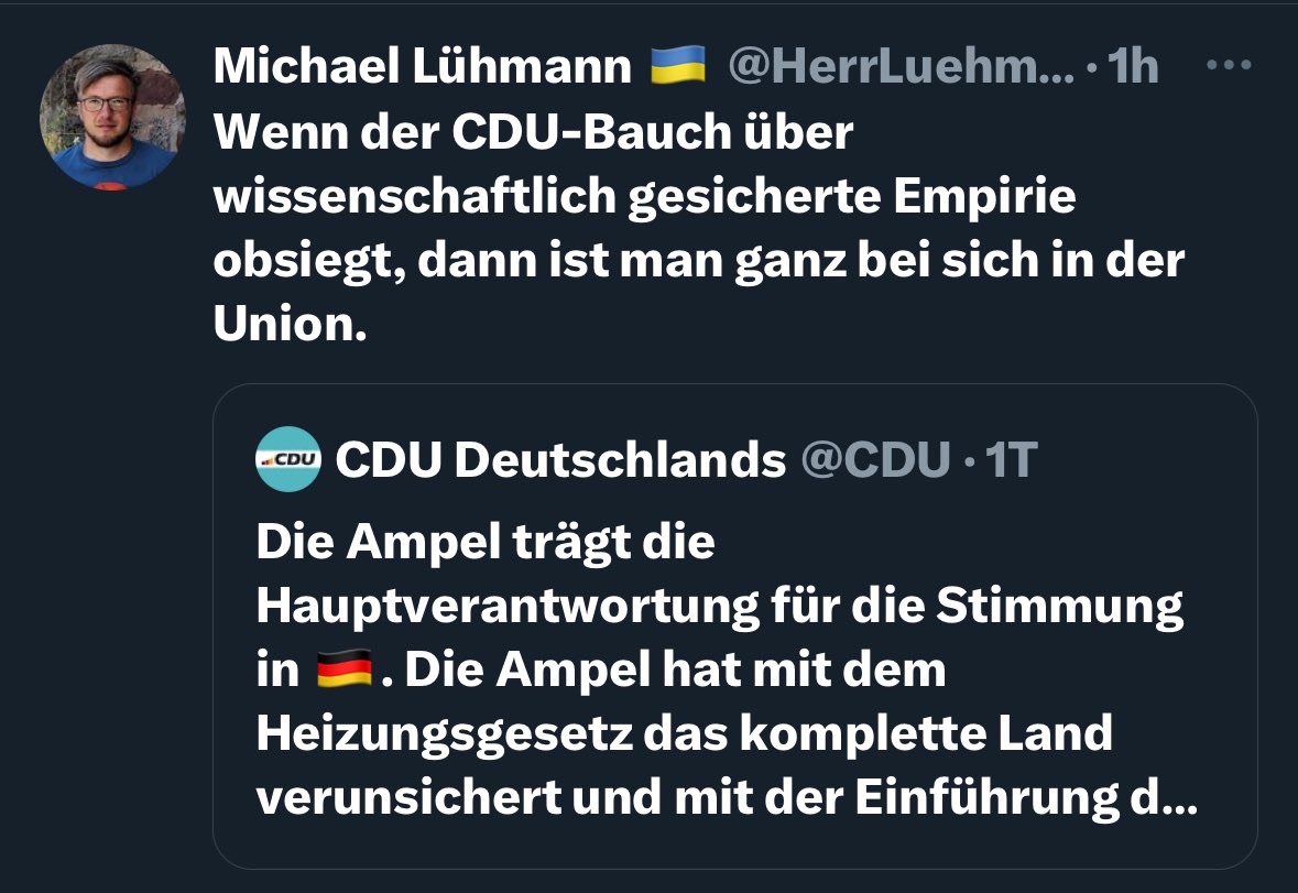 Die Grünen haben so viele renommierte Wissenschaftler (s.u.) in den eigenen Reihen und richten ihre Politik doch immer an Wissenschaft und Empirie aus. Das Volk ist nur zu dumm, das zu verstehen. 

Spaß beiseite: je öfter sich Lühmann auf Wissenschaft und Empirie bezieht, desto