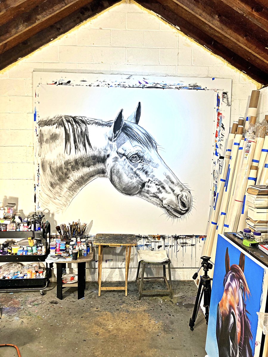 Studio Shot 5/5 #ink #horses #equestrian #equineart #horse #equine #art #artist #artwork #contemporaryart #animals #acrylic #drawing #drawings #horseart equineartiststevemessenger.com