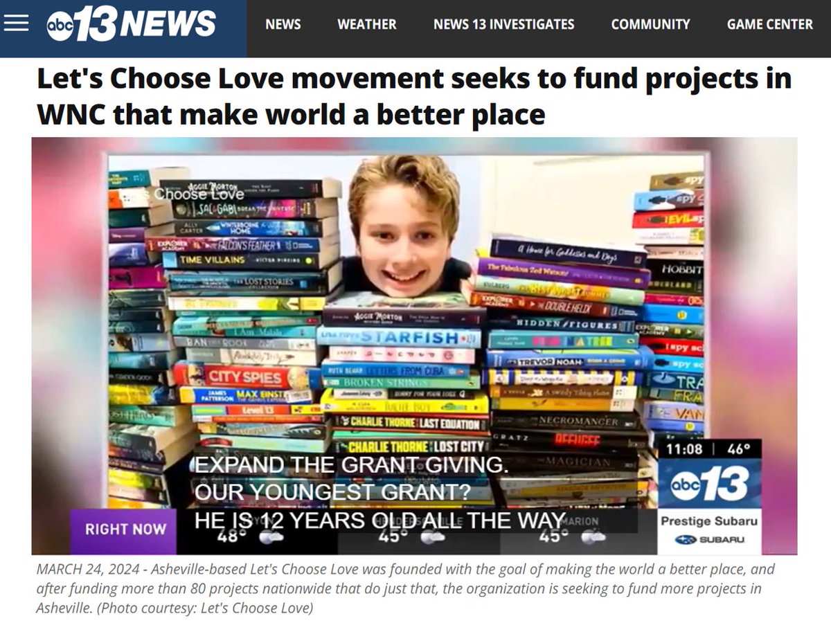 This is incredible! I just found out my literacy work was highlighted on ABC NEWS @WLOS_13 a few weeks ago, when Journalist @Justin__Berger was interviewing LET’S CHOOSE LOVE about the amazing grants they are awarding change makers across the U.S.! Feel free to watch!…