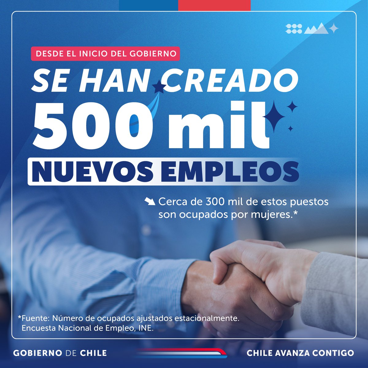 ¡Avanzamos! 🇨🇱 La última Encuesta Nacional de Empleo del @INE_Chile mostró avances en la meta planteada por el Presidente @GabrielBoric, de crear 700 mil empleos durante nuestro gobierno.