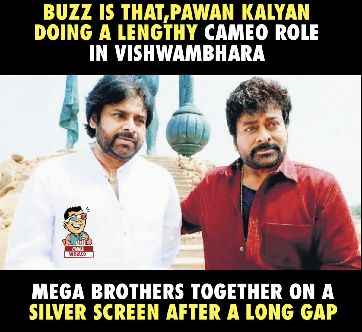 Mega Brothers Together For #Vishwambhara ?? #PawanKalyan #Chiranjeevi #Cinee_Worldd