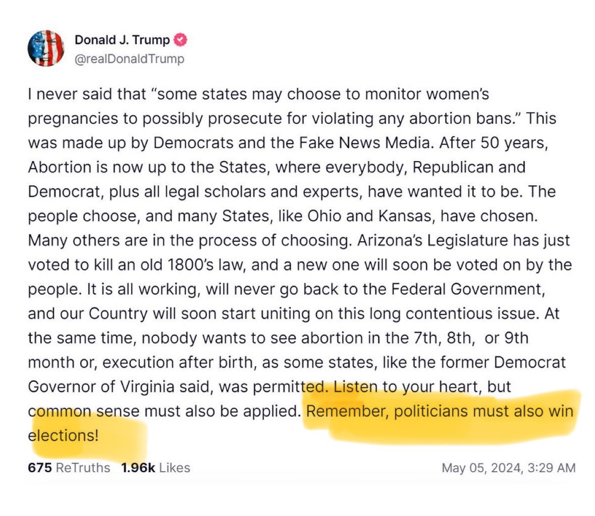 If you allow Trump to rant long enough, he’ll tell you what is really important. It’s not protecting life, it’s winning elections. What’s the point in winning elections, if you stand for nothing.