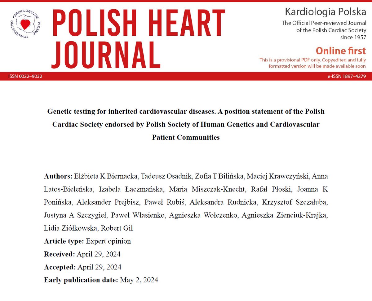 Editors' Insights: #Genetic testing for #inherited #CVDs. A position statement of the @PTKardio, Polish Society of Human Genetics and Cardiovascular Patient Communities tiny.pl/dcxv3 #PolishHeartJournal #HeartNews #Cardiology @TadeuszOsadnik @AnnaBielenska @szcza_uba